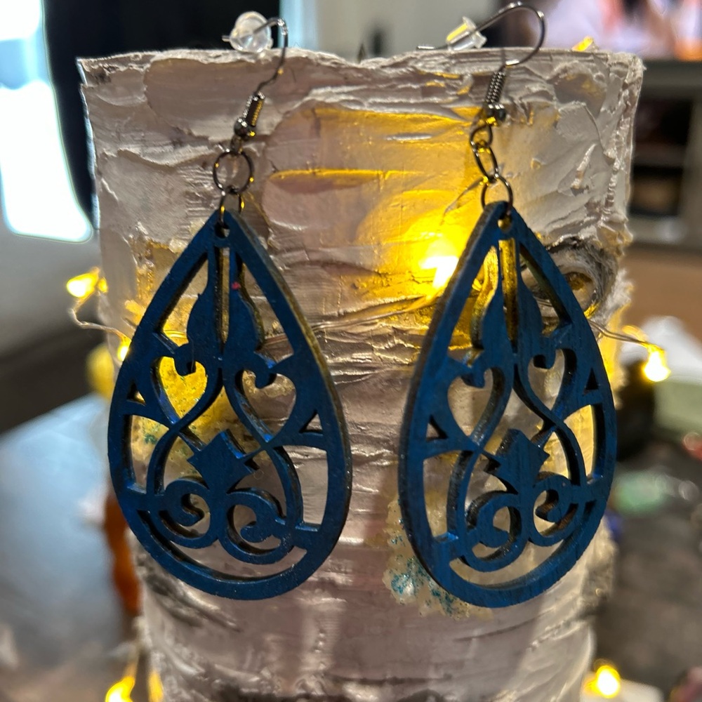 Hand painted wooden earrings brand new (these are so light)  - color navy